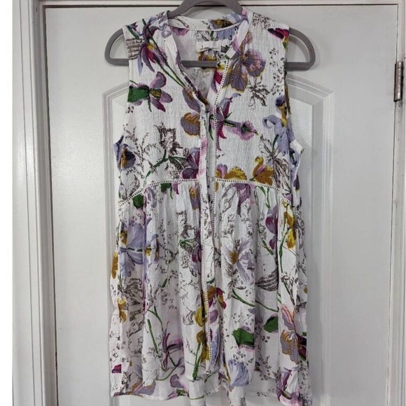Anthropologie Nia White Floral Sleeveless Button Up Tunic Womens Size Large - Picture 4 of 9
